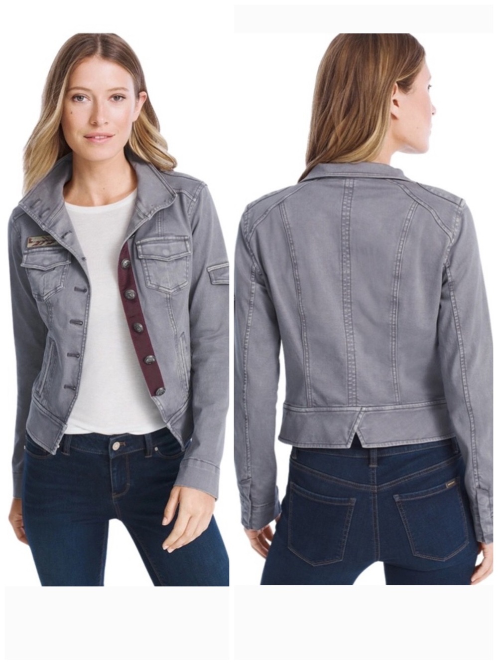 White House Black Market Military Style Moto Jacket Grey Size 6P